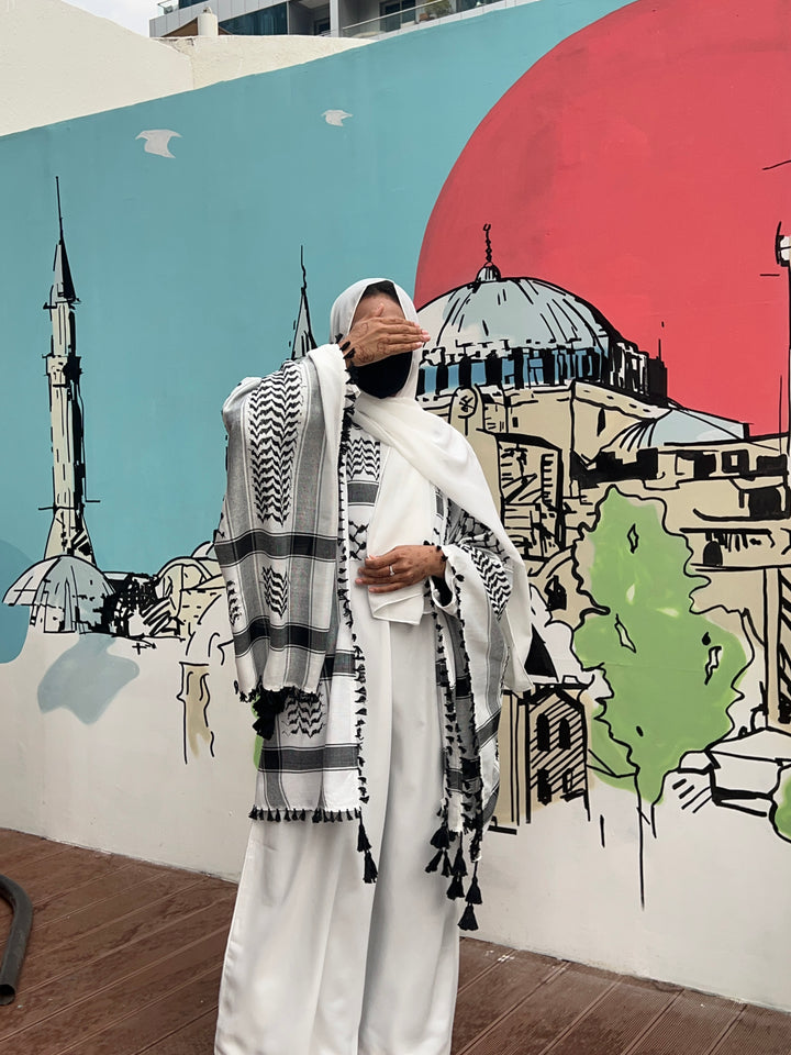 White Rumaal Keffiyeh Abaya