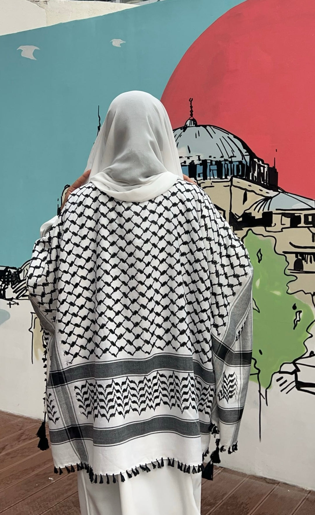 White Rumaal Keffiyeh Abaya